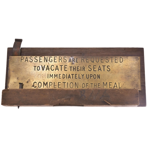 822 - Brass sign, Vacating Restaurant Car Seats, GWR origin, 13