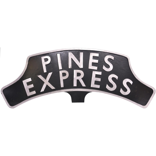 828 - Replica headboard, PINES EXPRESS, cast alloy with rear bracket, length 35