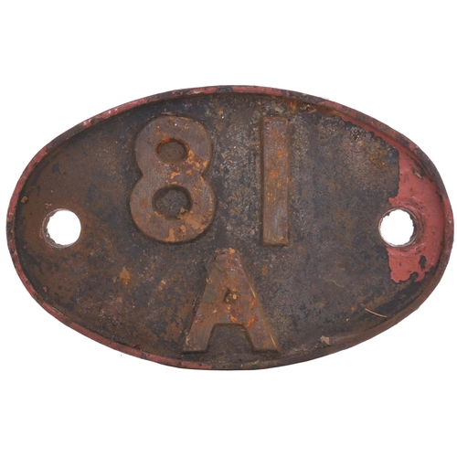 829 - Shedplate, 81A, brown paint to edge rim where it was on a door which was painted, otherwise original... 