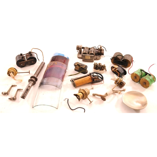 836 - Lamp spares, glasses, burners and signalling spares, shaft for R S Co key token, etc, as shown. (two... 