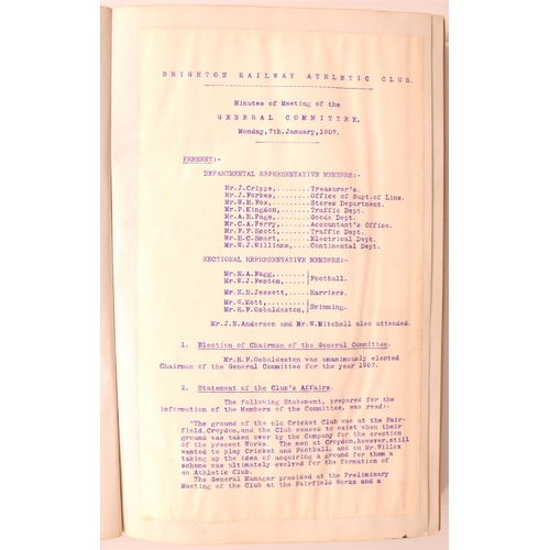 858 - LBSCR Athletic Club Minutes, Brighton Railway A.C, 1907-1909, (Football and Cricket Ground at Beddin... 