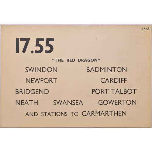 877 - Paddington departure card, 17.55 RED DRAGON, Swindon, Badminton, Newport, etc, 30