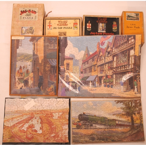 878 - GWR Chad Valley jigsaw puzzles, ROYAL ROUTE, SWANSEA DOCK, boxes fairly good, also CORNISH FISHING V... 