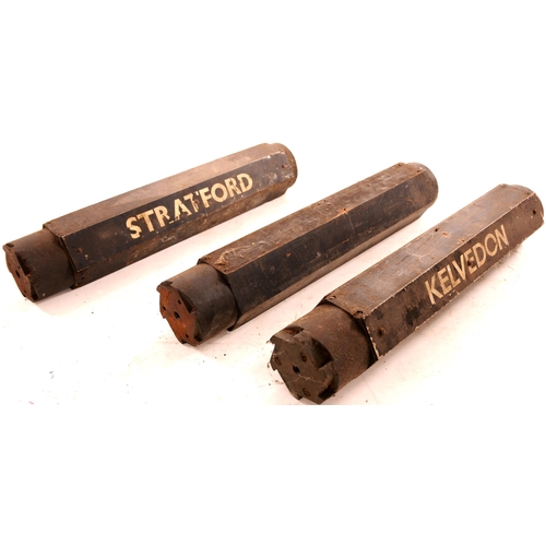 879 - Departure indicator rollers from Liverpool Street, plates SHENFIELD (enamel), STRATFORD, HATFIELD, P... 