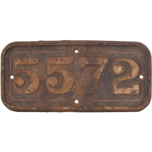 885 - GWR cabside numberplate, 5572, broken and welded, ex loco condition.