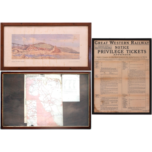 886 - GWR Privilege Tickets poster 1933, framed + Sandsend carriage print, by Merriott, poor, framed in th... 