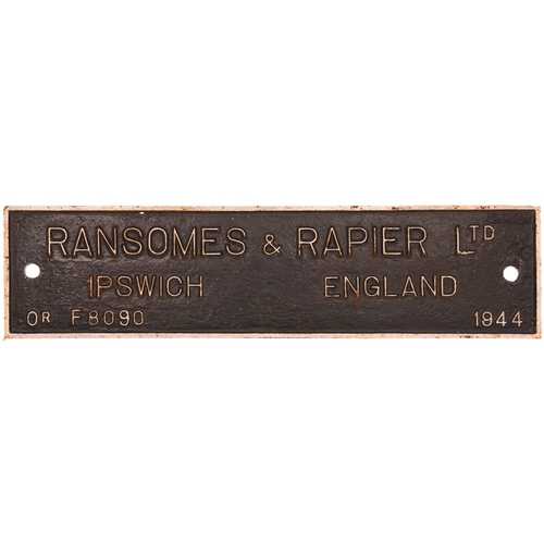 888 - Crane plate, RANSOME & RAPIER, Ipswich, F8090, 1944, ex Bicester MOD steam crane. Cast iron, 20