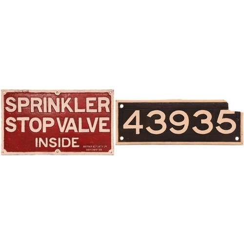 1048 - Cast iron plates, SPRINKLER STOP VALVE INSIDE + 43935, the latter has a corner missing. (2)