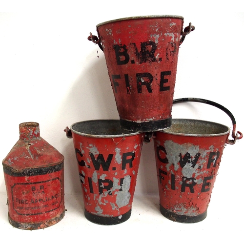 1075 - Fire buckets - the taller Western Region pattern, non are embossed, three good one with holes, No 4 ... 