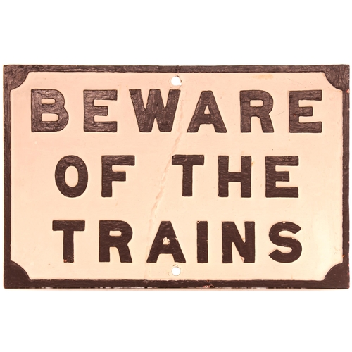 1127 - BEWARE OF TRAINS, cast iron notice 