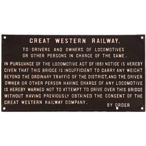 1130 - GWR bridge weight notice, cast iron, repainted.