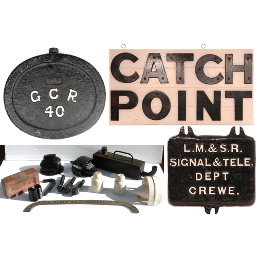 1152 - GCR balance weight, LMS Crewe cover + Catch Points sign, and miscellaneous hardware, as shown.