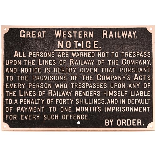 1163 - GWR trespass notice, cast iron, 29½