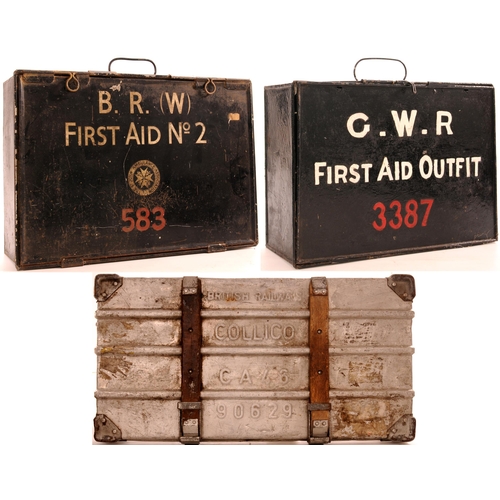 1183 - First Aid boxes, GWR, BR(W) + Collico System freight transport box. (3)