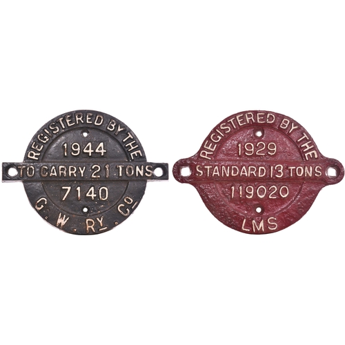 902 - GWR and LMS wagon registration plates. (2)