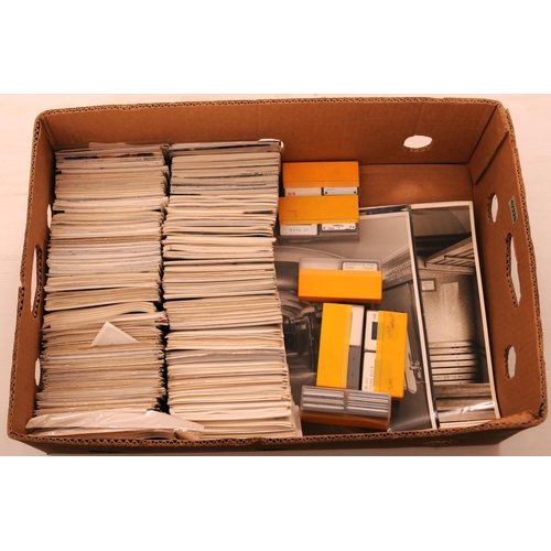 918 - Collection of photographic material, a banana box of postcard photos, slides and spotter's note book... 