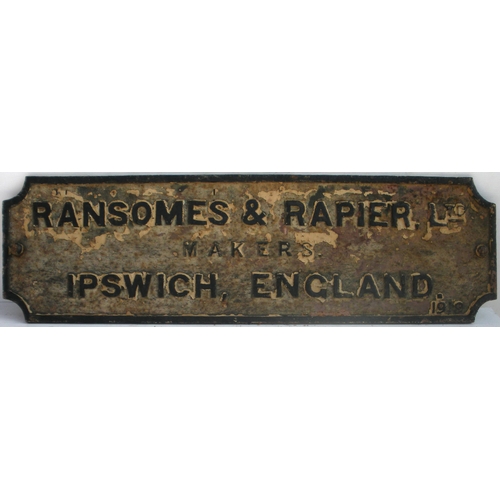 923 - Crane plate, RANSOMES & RAPIER LTD, MAKERS IPSWICH ENGLAND, 1919, cast iron, ex Swindon Works A Shop... 