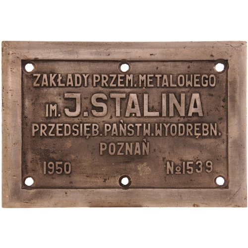 931 - Worksplate, Stalina, 1539, 1950, from a Polish TKt48 2-8-2 tank loco No 13, cast aluminium, 12½