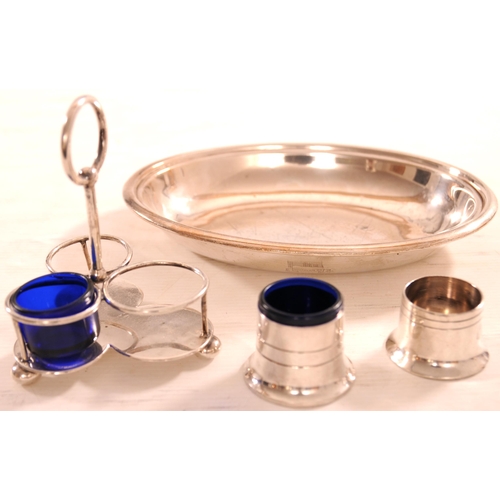 955 - Silverware, GWR cruet holder, base marked, SR Marine Dept oval dish, 10