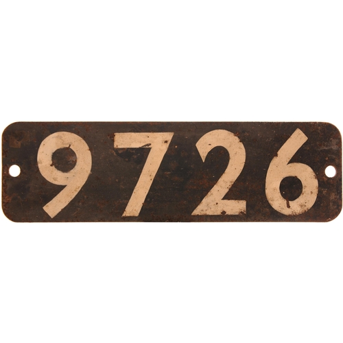 956 - Smokebox numberplate, 9726, replacement painted on thick steel panel, correct shape and size, ex loc... 