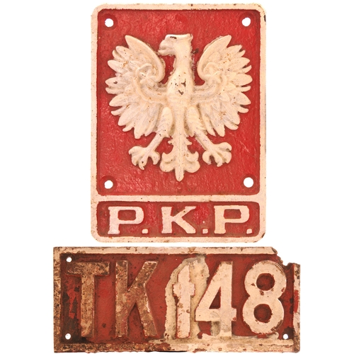 958 - Polish loco numberplate, TK148, cast iron, 15