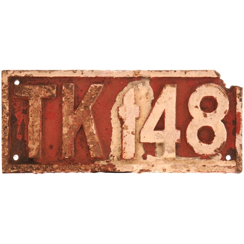 958 - Polish loco numberplate, TK148, cast iron, 15