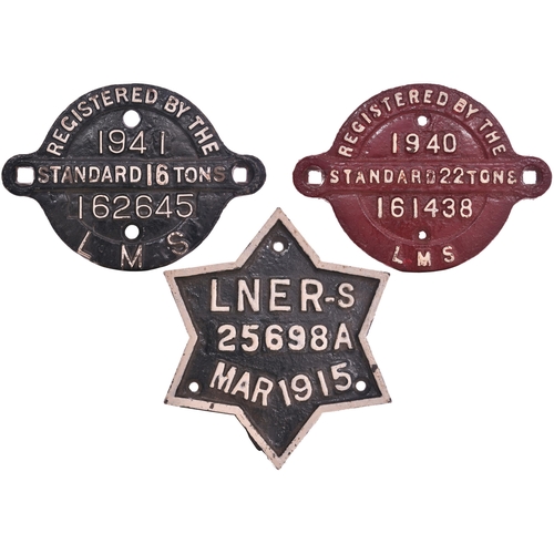 996 - Wagonplates, LMS Registered x2 + LNER Star. (3)