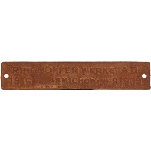 998 - Builders plate, RINGHOFFER WERKE, SMICHOW, 91839, 1916, probably from a coach, cast iron, 12½