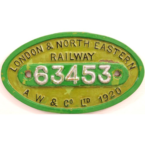 1019 - Worksplate, LONDON & NORTH EASTERN RAILWAY, 63453, ARMSTRONG WHITWORTH, 1920, cast iron, 9