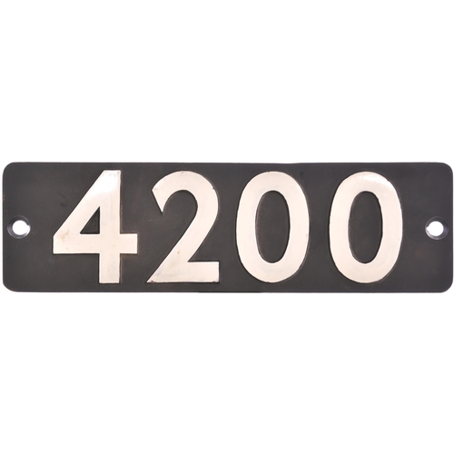 100 - A smokebox numberplate, 4200, from a GWR 4200 Class 2-8-0T built at Swindon in February 1923, the cl... 