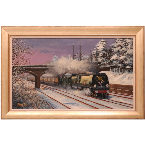 101 - An original painting, THE GOLDEN ARROW, by Barry Price, Merchant Navy 35828 CLAN LINE near Bickley J... 