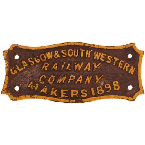 114 - A wagonplate, GLASGOW & SOUTH WESTERN RAILWAY COMPANY, MAKERS, 1898, cast iron, 9