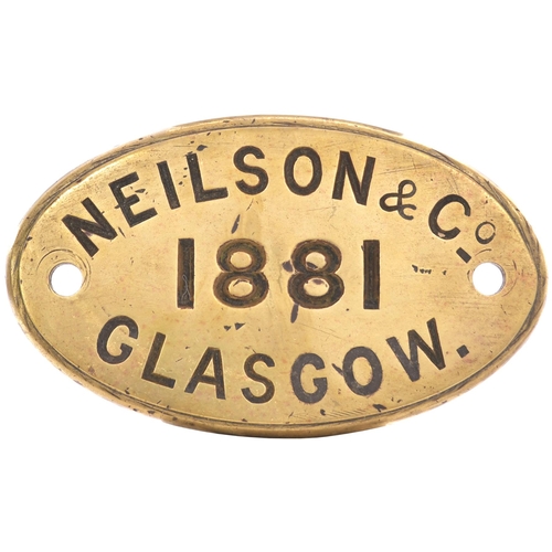 117 - A worksplate, NEILSON, GLASGOW, 1881, from a London Brighton & South Coast Railway Class D1 0-4-2T N... 