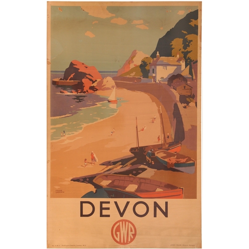 120 - A GWR double royal poster, DEVON, by Frank Sherwin, an image including the Cary Arms Hotel at Babbac... 