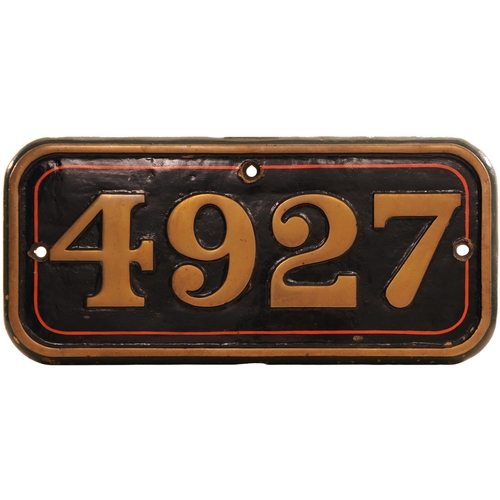 123 - A GWR cabside numberplate, 4927, from a 4900 Hall Class 4-6-0 built at Swindon in May 1929 and named... 