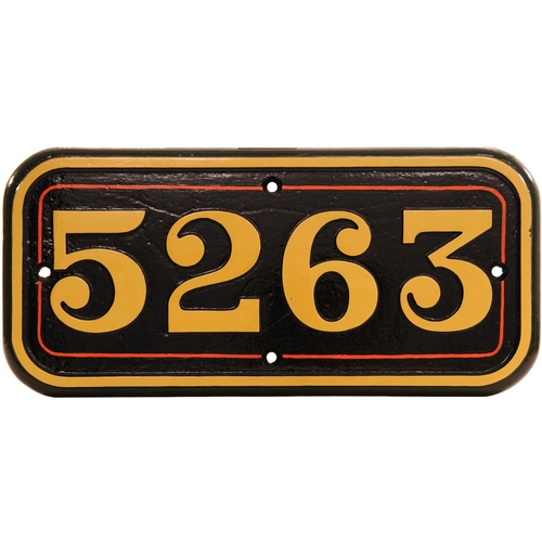 128 - A GWR cabside numberplate 5263 from a 4200 Class 2-8-0T built at Swindon in March 1940 as a replacem... 