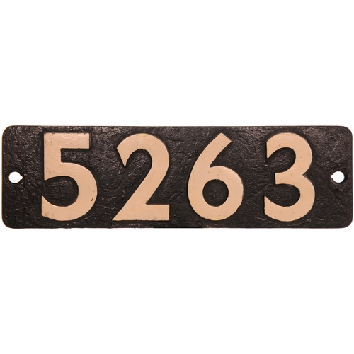 129 - A smokebox numberplate, 5263, from a GWR 4200 Class 2-8-0T. The front repainted. (See previous Lot f... 