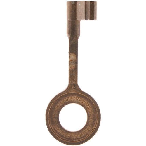 15 - A single line key token, PLUMPTON JCT-HAVERTHWAITE, (brass), from the Furness Railway branch to Lake... 