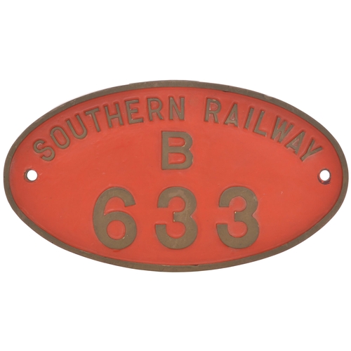 158 - A cabside numberplate, SOUTHERN RAILWAY B633, from a London Brighton & South Coast Railway D1 Class ... 