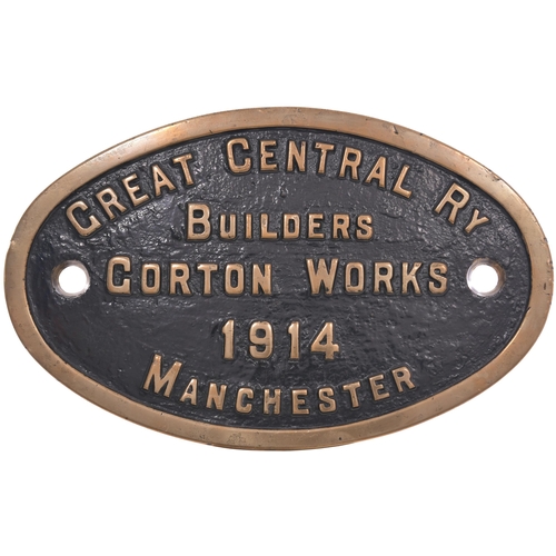 160 - A worksplate, GREAT CENTRAL RY, BUILDERS, GORTON WORKS, 1914, MANCHESTER, from a GCR Class 1A 4-6-0,... 