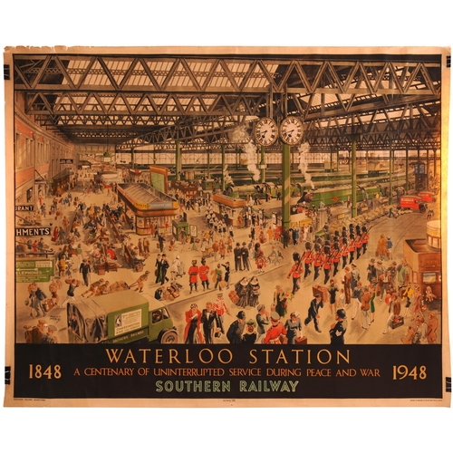 180 - A Southern Railway quad royal poster, WATERLOO STATION CENTENARY 1848-1948, A Peacetime View, by Hel... 