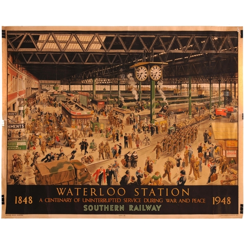 181 - A Southern Railway quad royal poster, WATERLOO STATION CENTENARY, 1848-1948, A Wartime View, by Hele... 