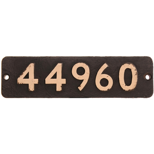 185 - A smokebox numberplate, 44960, from a LMS Class 5 4-6-0 No 4960 built at Horwich in 1946, becoming B... 