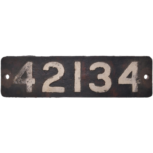 199 - A smokebox numberplate, 42134, from a (LMS) Class 4 2-6-4T built at Derby and allocated new on 17 Ja... 