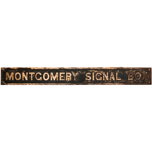 209 - A GWR nameboard, MONTGOMERY SIGNAL BOX, from the Welshpool to Newtown section of the Cambrian route ... 