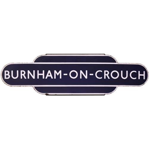 21 - A BR(E) totem sign, BURNHAM-ON-CROUCH, (h/f), from the Wickford to Southminster branch, excellent co... 
