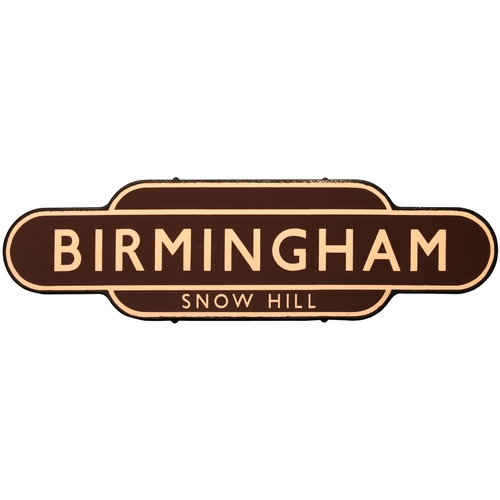 212 - A BR(W) totem sign, BIRMINGHAM SNOW HILL, (f/f), excellent colour and shine, with a couple of very m... 