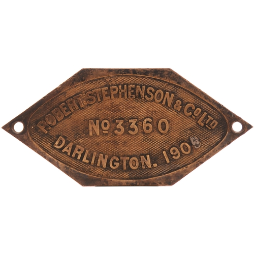 214 - A worksplate, ROBERT STEPHENSON & C0, 3360, 1909, from a North Eastern Railway Class P3, LNER J27 Cl... 