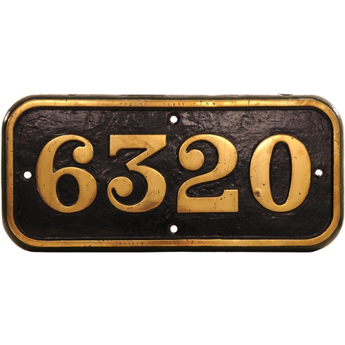 232 - A GWR cabside numberplate 6320 from a Churchward 43XX Class 2-6-0 built at Swindon in 1921. A long t... 