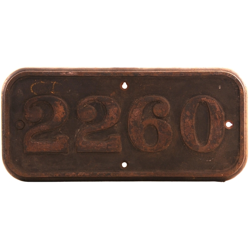 238 - A GWR cabside numberplate, 2260, from a 2251 Class 0-6-0 built at Swindon in April 1930. It spent al... 